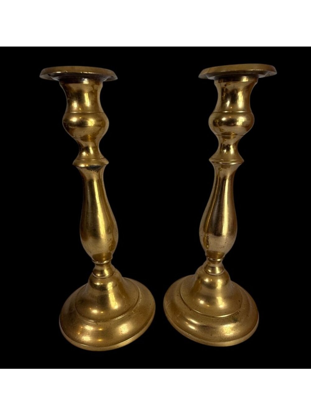 Vintage Pair Brass Candlesticks Classic Tapered Design -10" Cottage Colonial